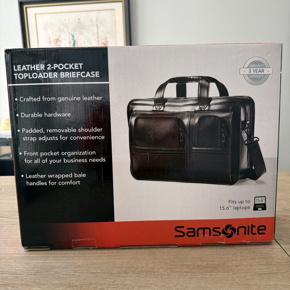 Samsonite Brief Case Classic Leather Toploader Black 15.6 Laptop 46617-1041